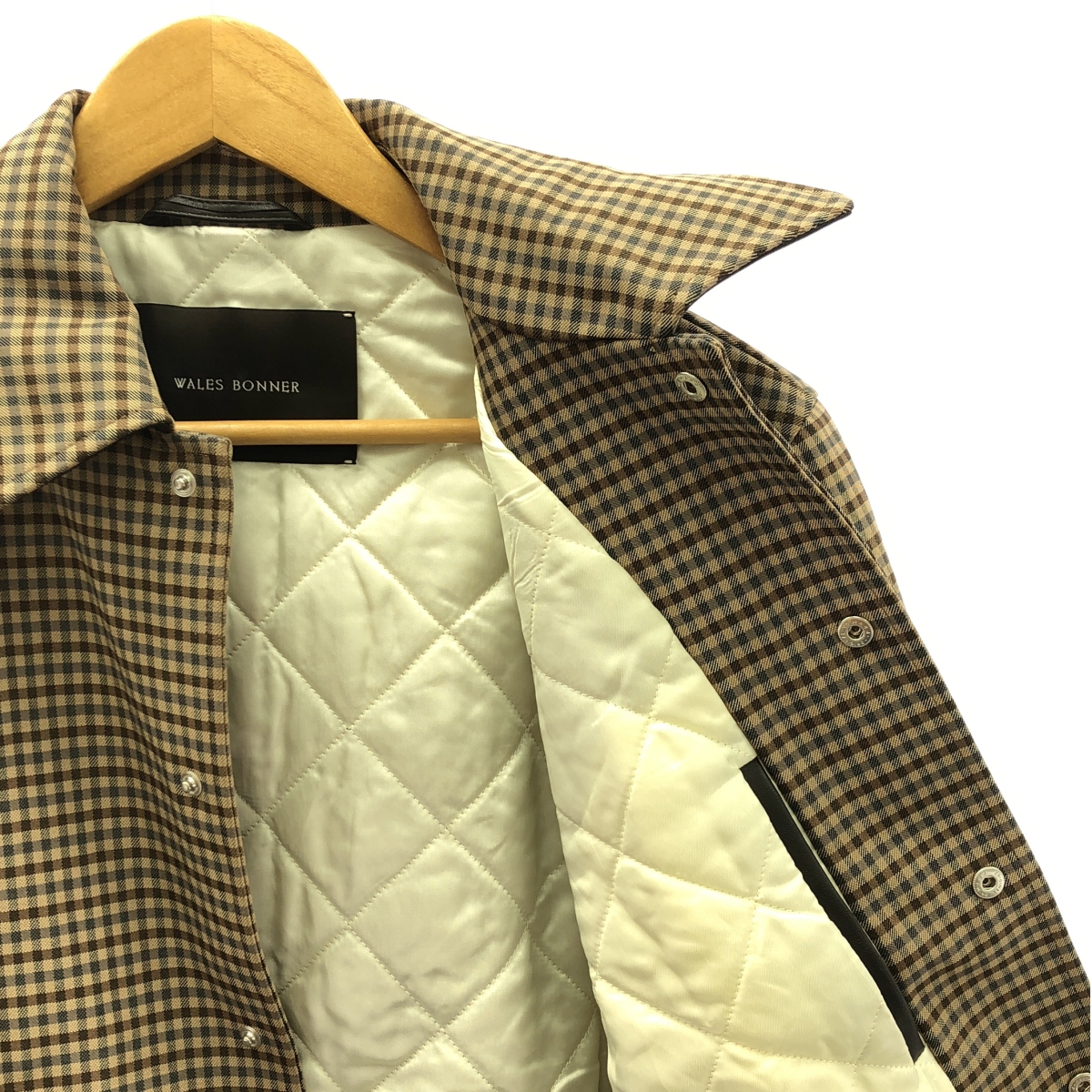 WALES BONNER / ウェールズボナー Homecoming Varsity Jacket コットンレーヨン チェック 中綿 スタジャン