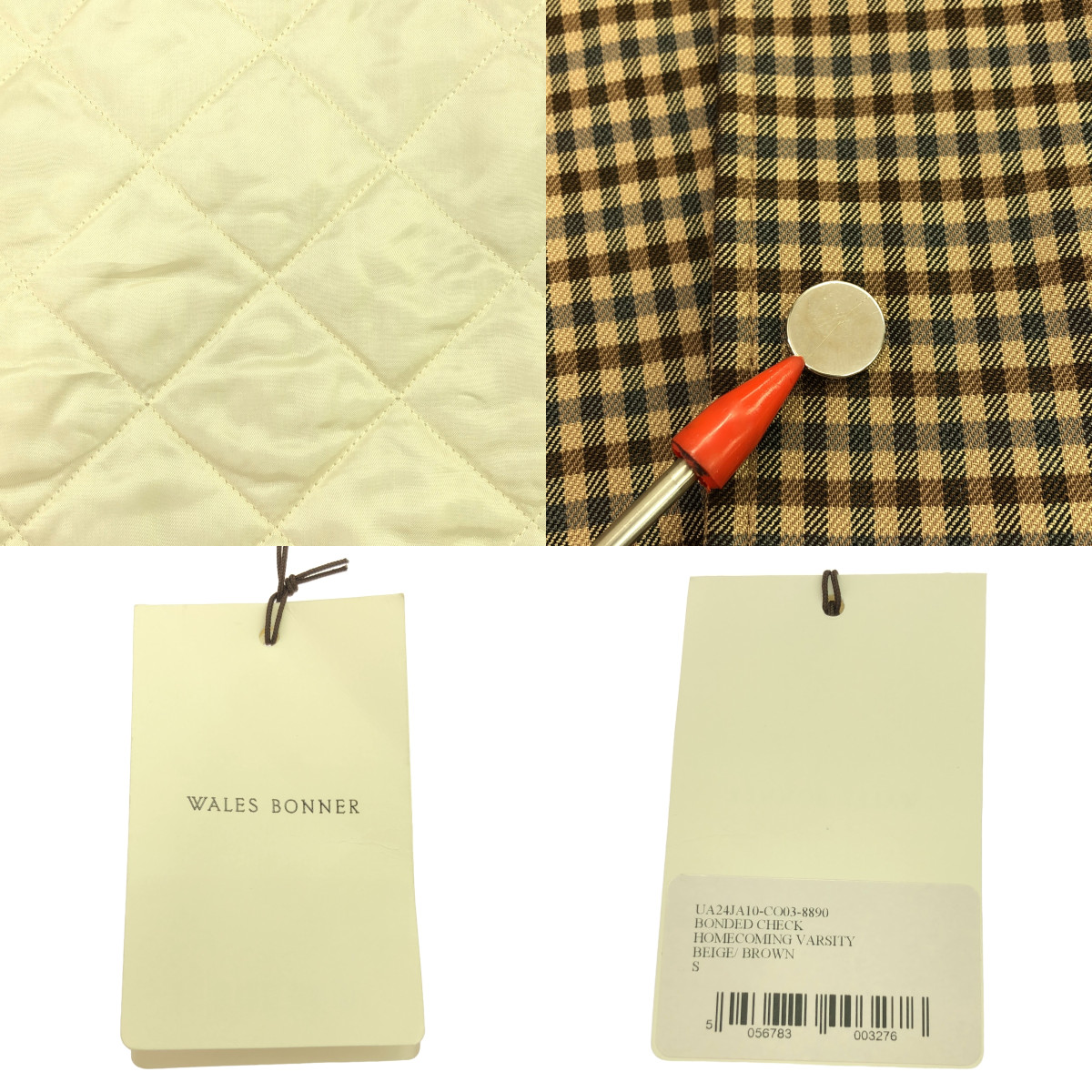 WALES BONNER / ウェールズボナー Homecoming Varsity Jacket コットンレーヨン チェック 中綿 スタジャン