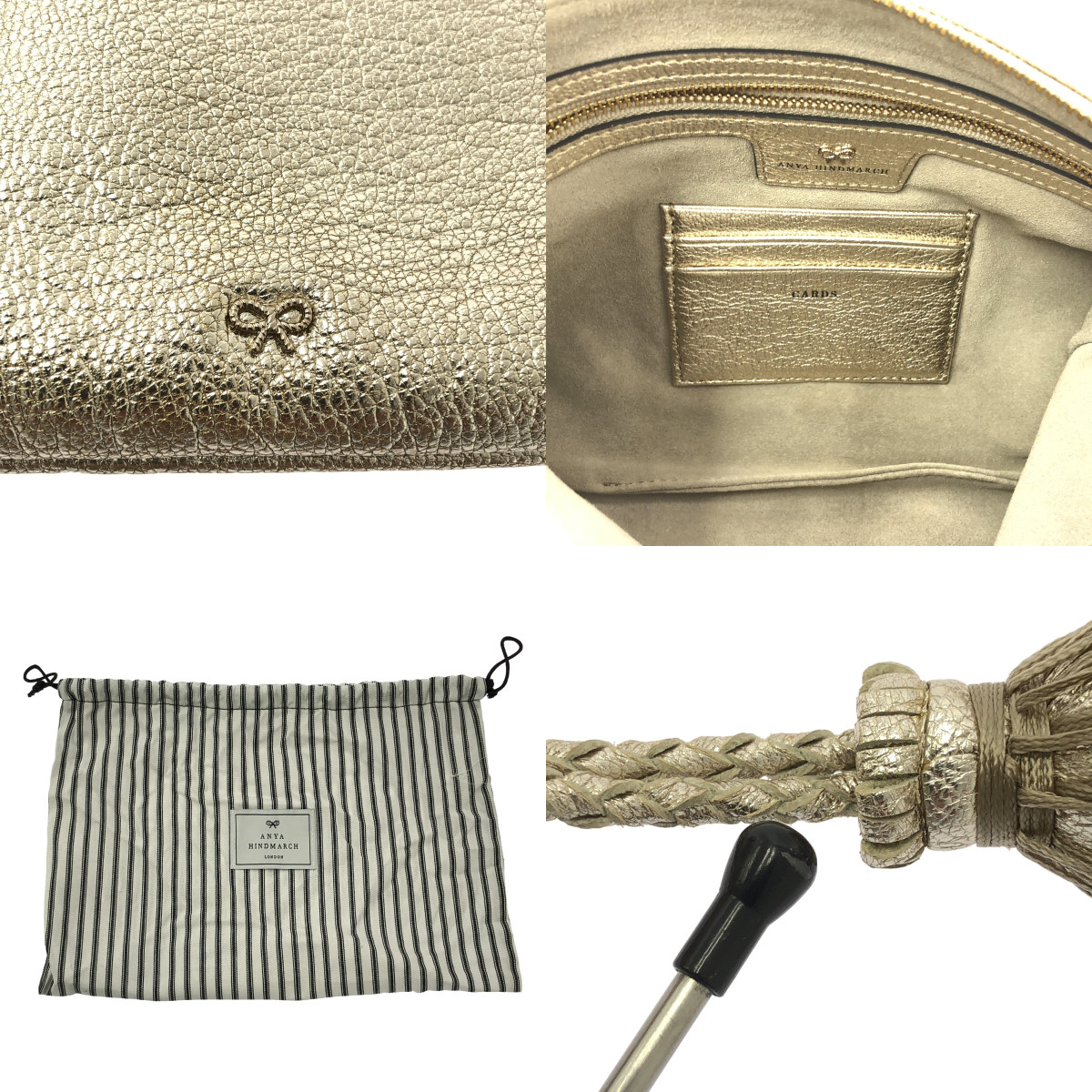 ANYA HINDMARCH / アニヤハインドマーチ レザー ワンポイントロゴ タッセルチャーム クラッチバッグ