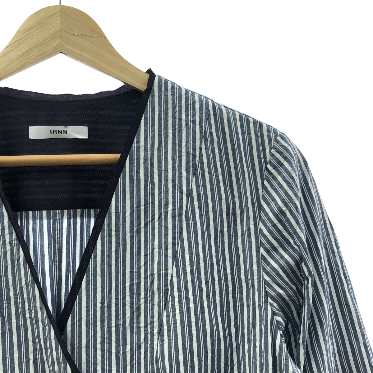 IHNN / イン STRIPE PIPING LONG DRESS / ダブルポケット ノーカラー ワンピース