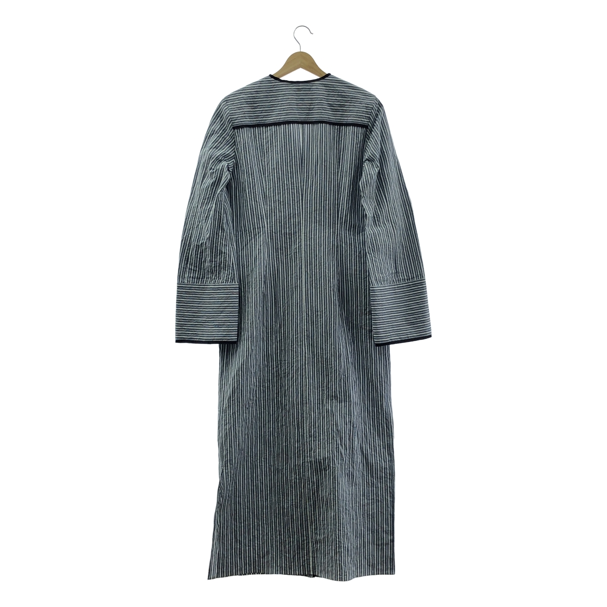 IHNN / イン STRIPE PIPING LONG DRESS / ダブルポケット ノーカラー ワンピース