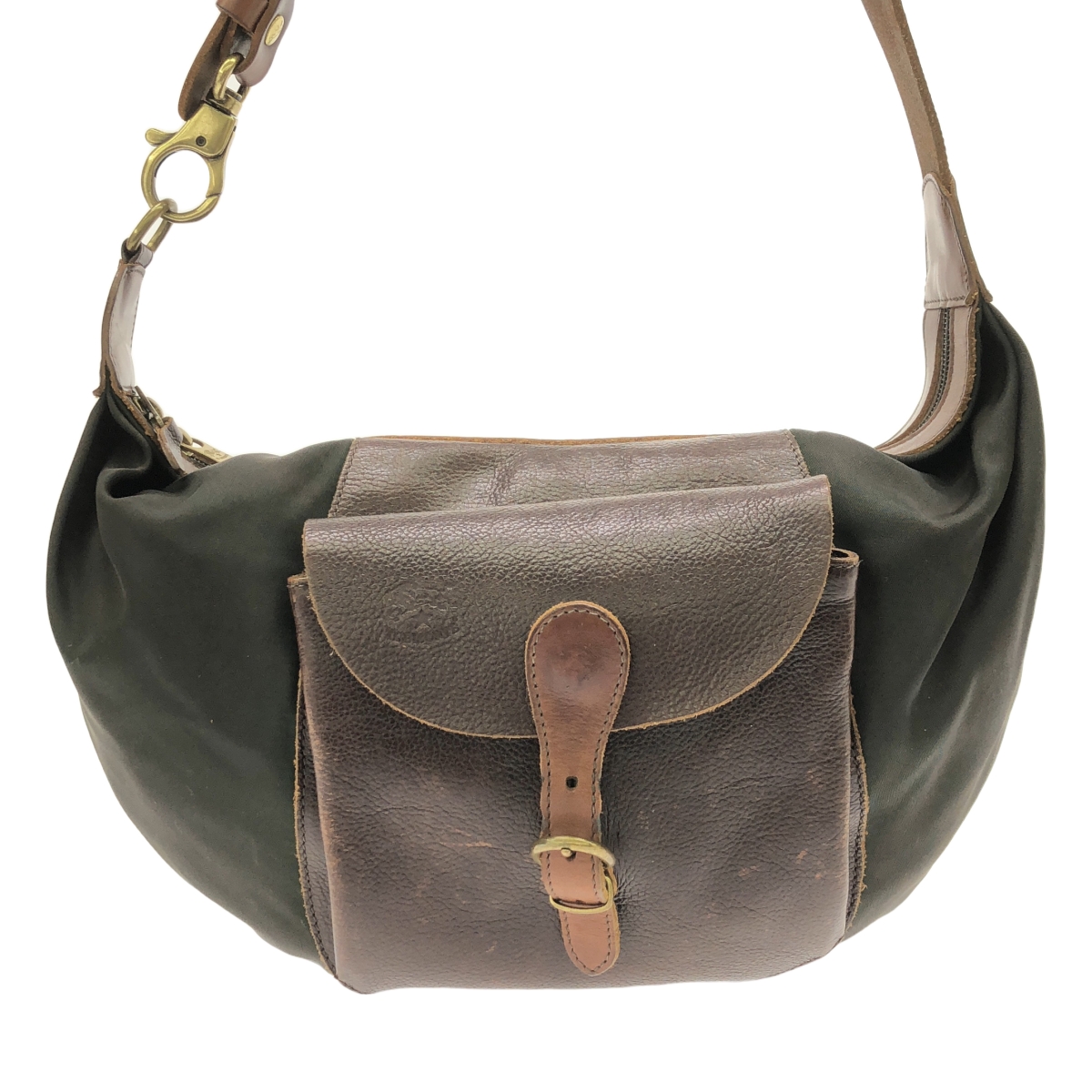 IL BISONTE / イルビゾンテ レザー切替 ナイロン ロゴ ショルダーバッグ