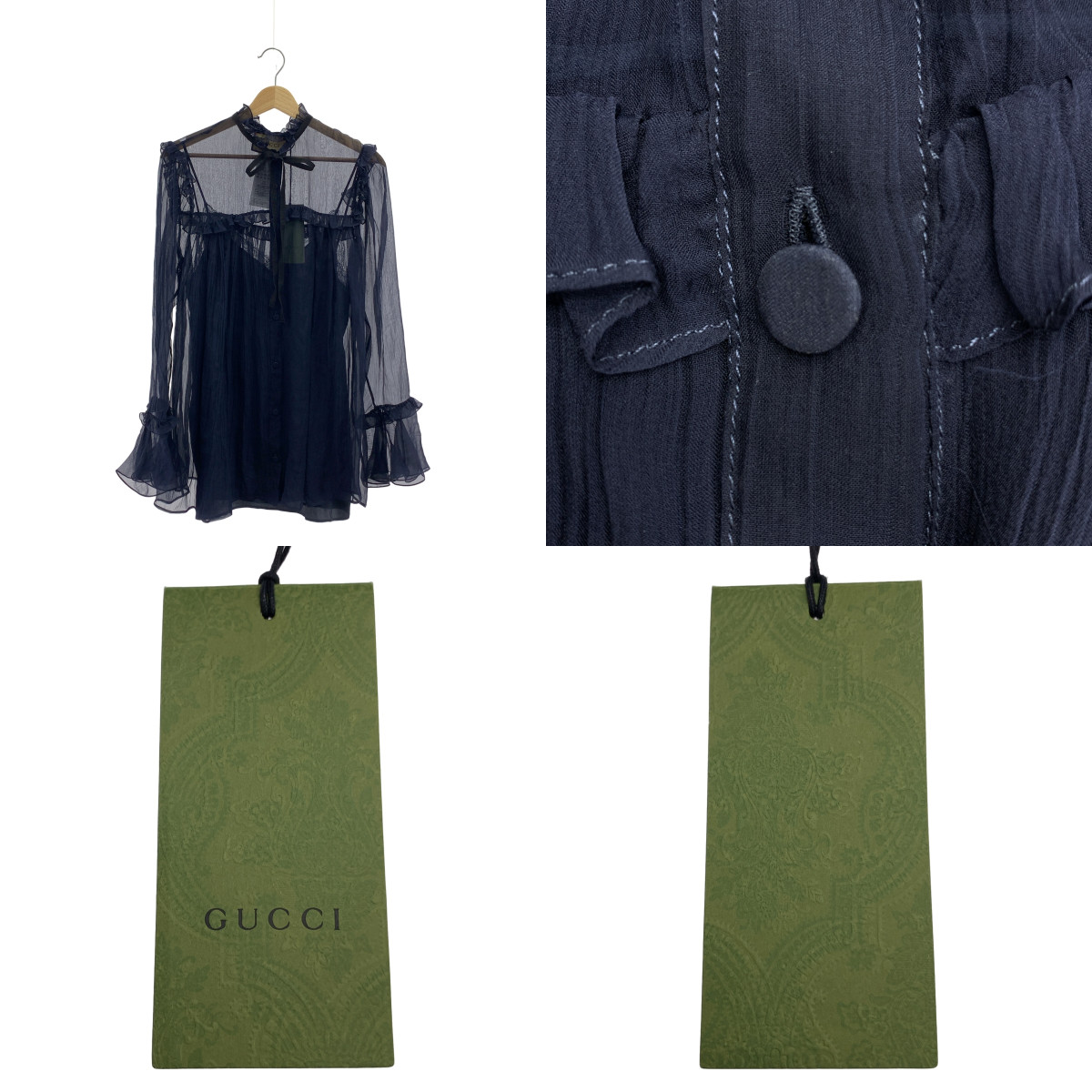 GUCCI / グッチ 657801 / silk 100％ / シルク フリル ラッフル シフォン ボリューム シャツ ブラウス / インナー付き