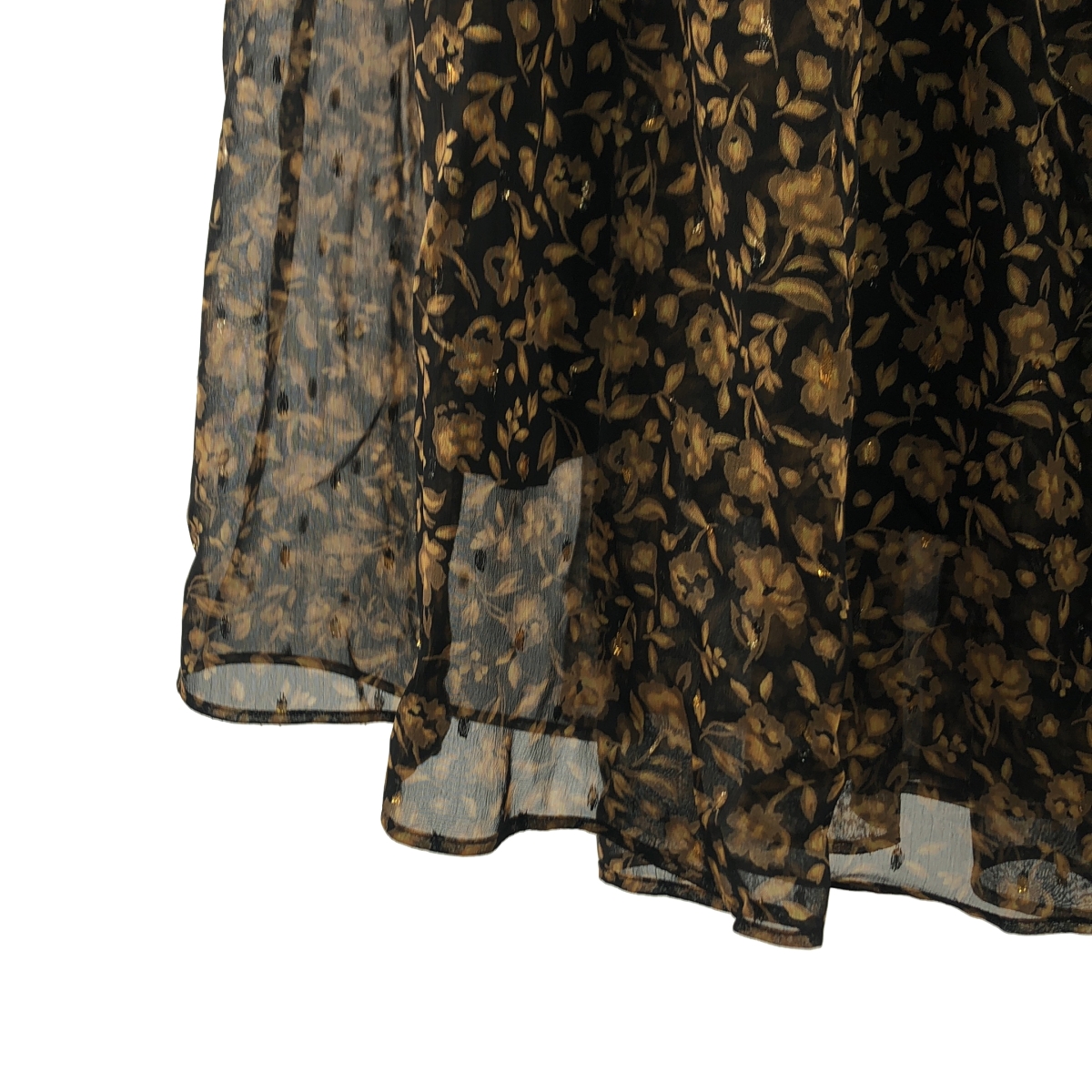 1er Arrondissement / プルミエアロンディスモン 総柄 シアー ウエストゴム フリル ボリューム スカート / 裏地付き