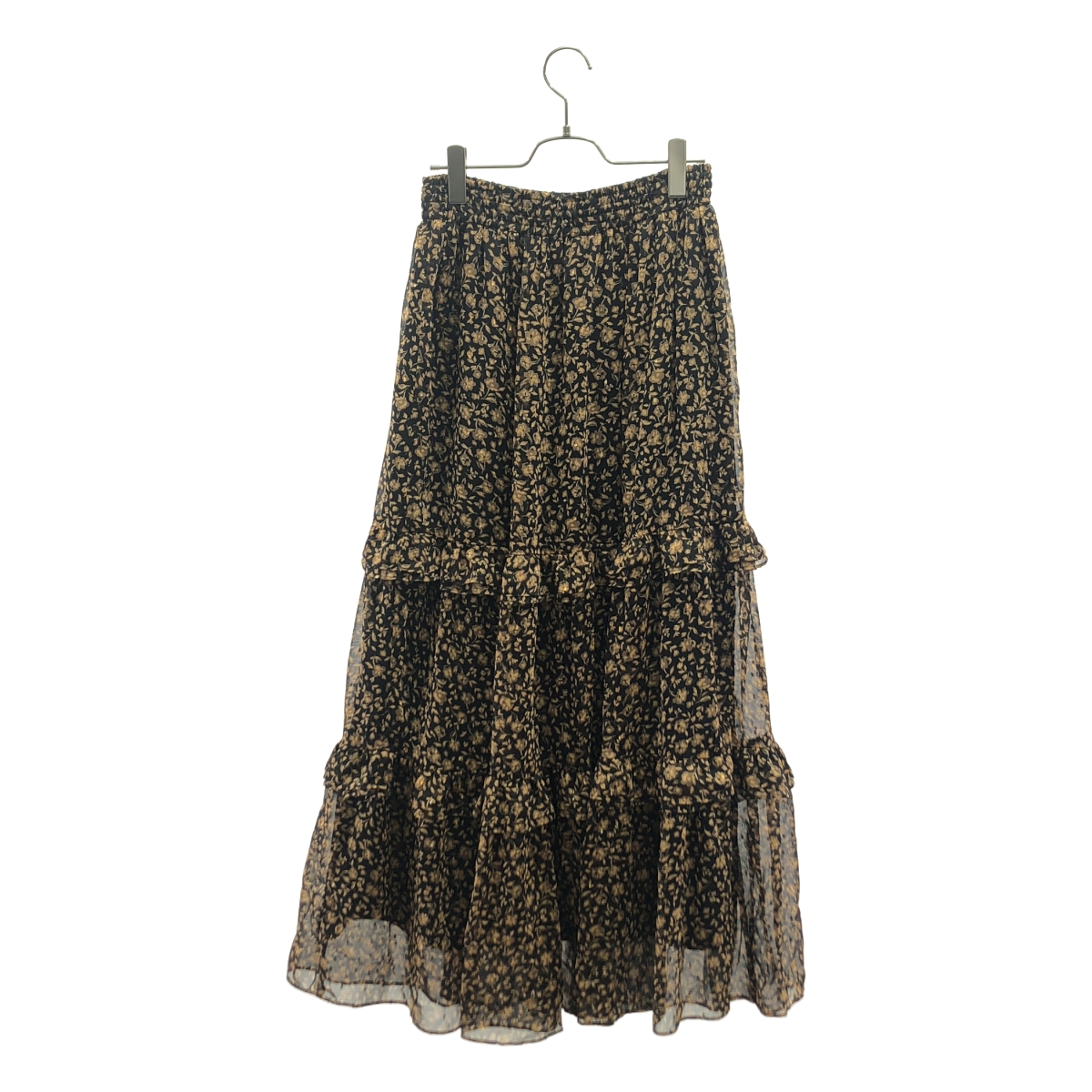 1er Arrondissement / プルミエアロンディスモン 総柄 シアー ウエストゴム フリル ボリューム スカート / 裏地付き