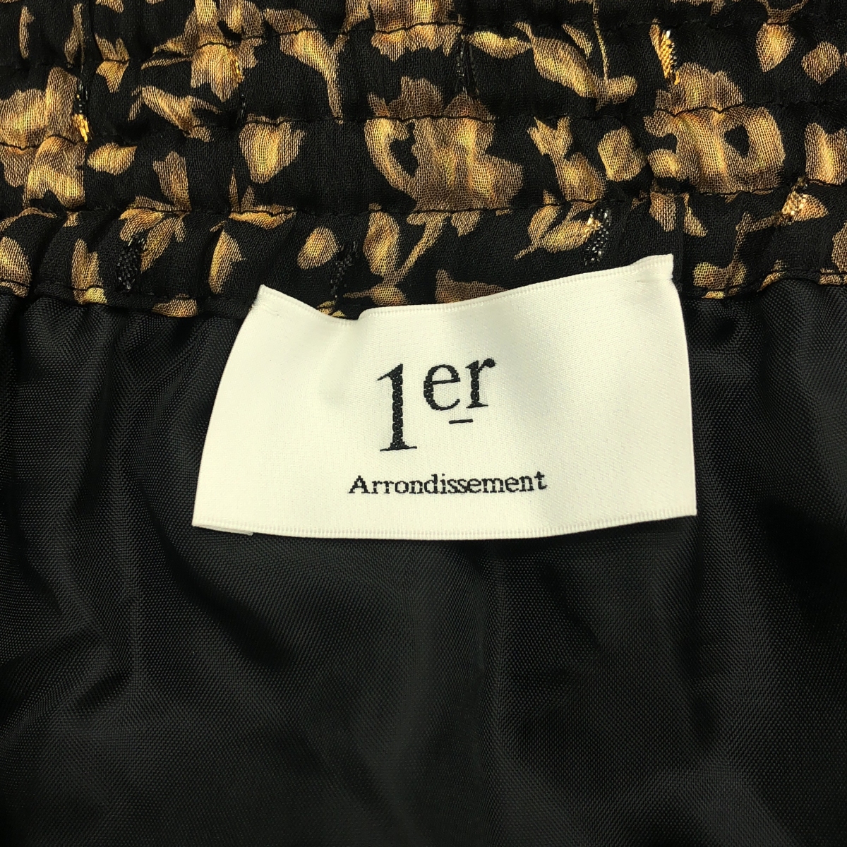 1er Arrondissement / プルミエアロンディスモン 総柄 シアー ウエストゴム フリル ボリューム スカート / 裏地付き