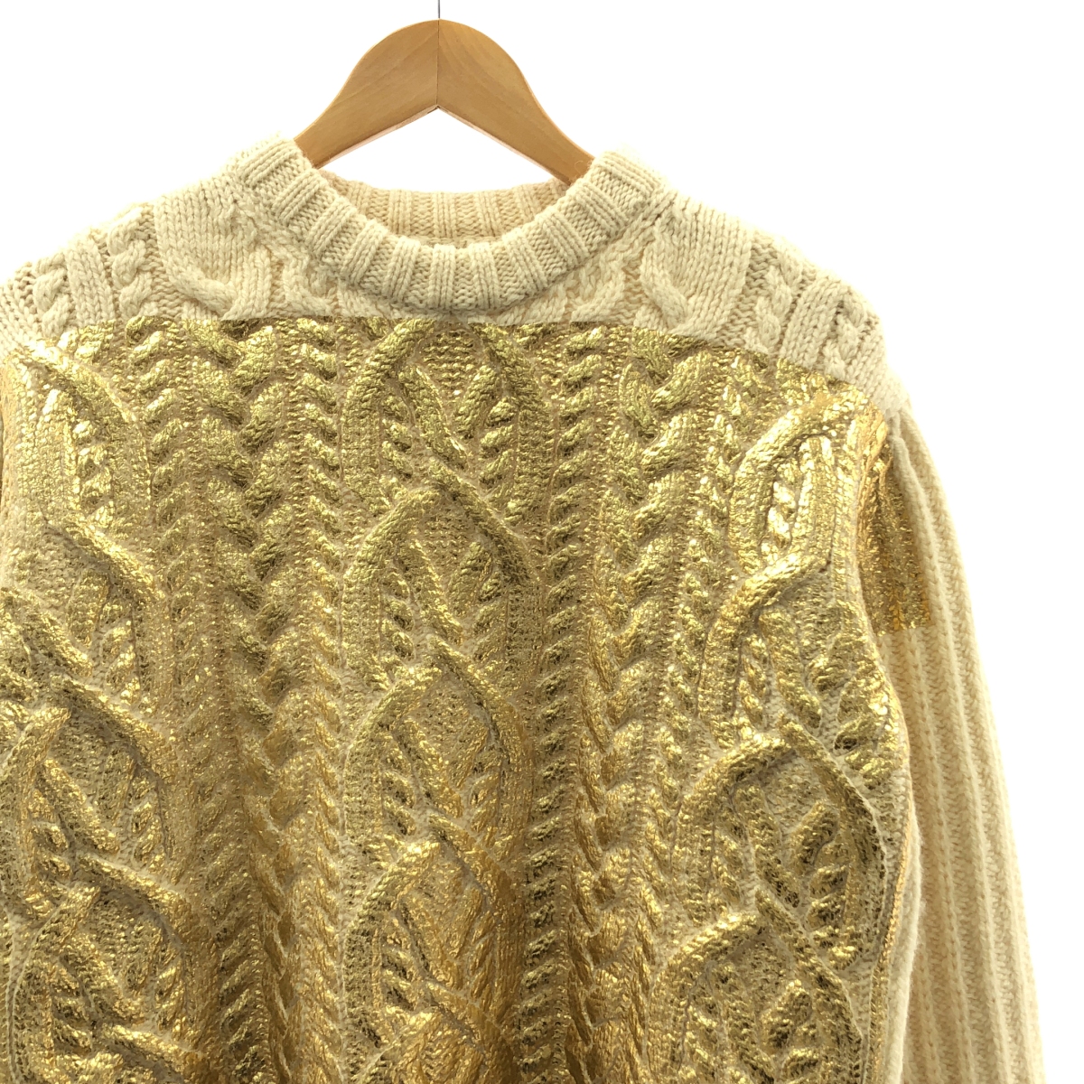 DRIES VAN NOTEN / ドリスヴァンノッテン 箔プリントウール アラン クルーネックニット