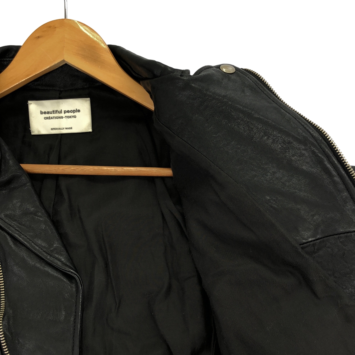 beautiful people / ビューティフルピープル 羊革 ラムレザー ライダースジャケット / 総裏地