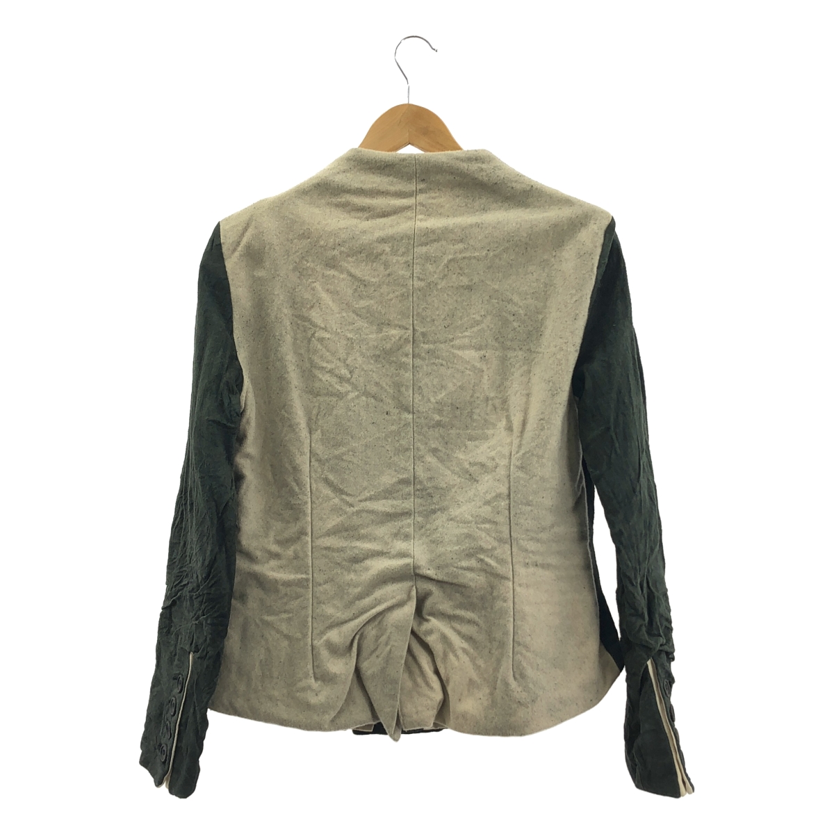 Paul Harnden / ポールハーデン レザー ウール 切替 ノーカラー ジャケット