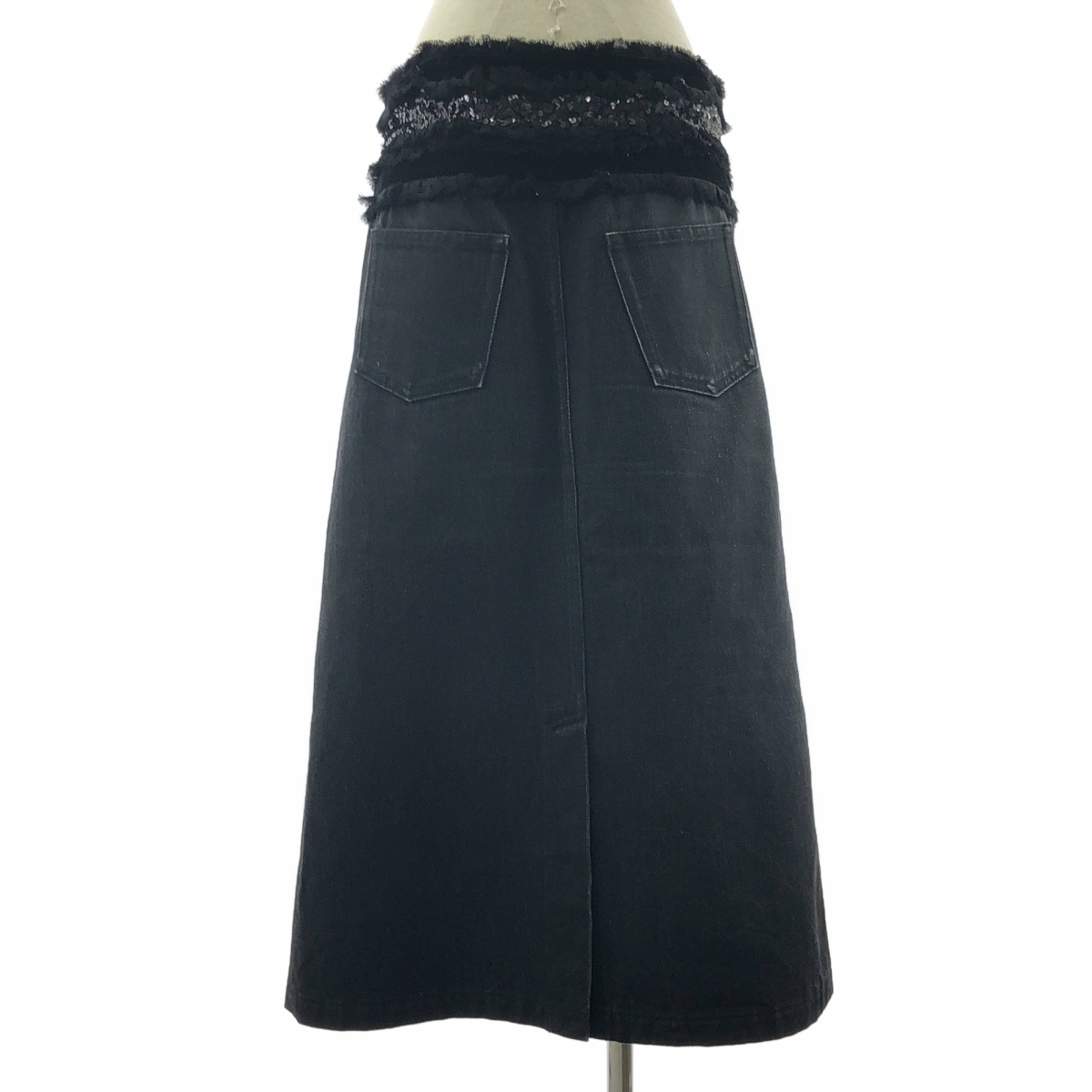 tricot COMME des GARCONS / トリココムデギャルソン スパンコール ベロアリボン デニム スリット ロングスカート