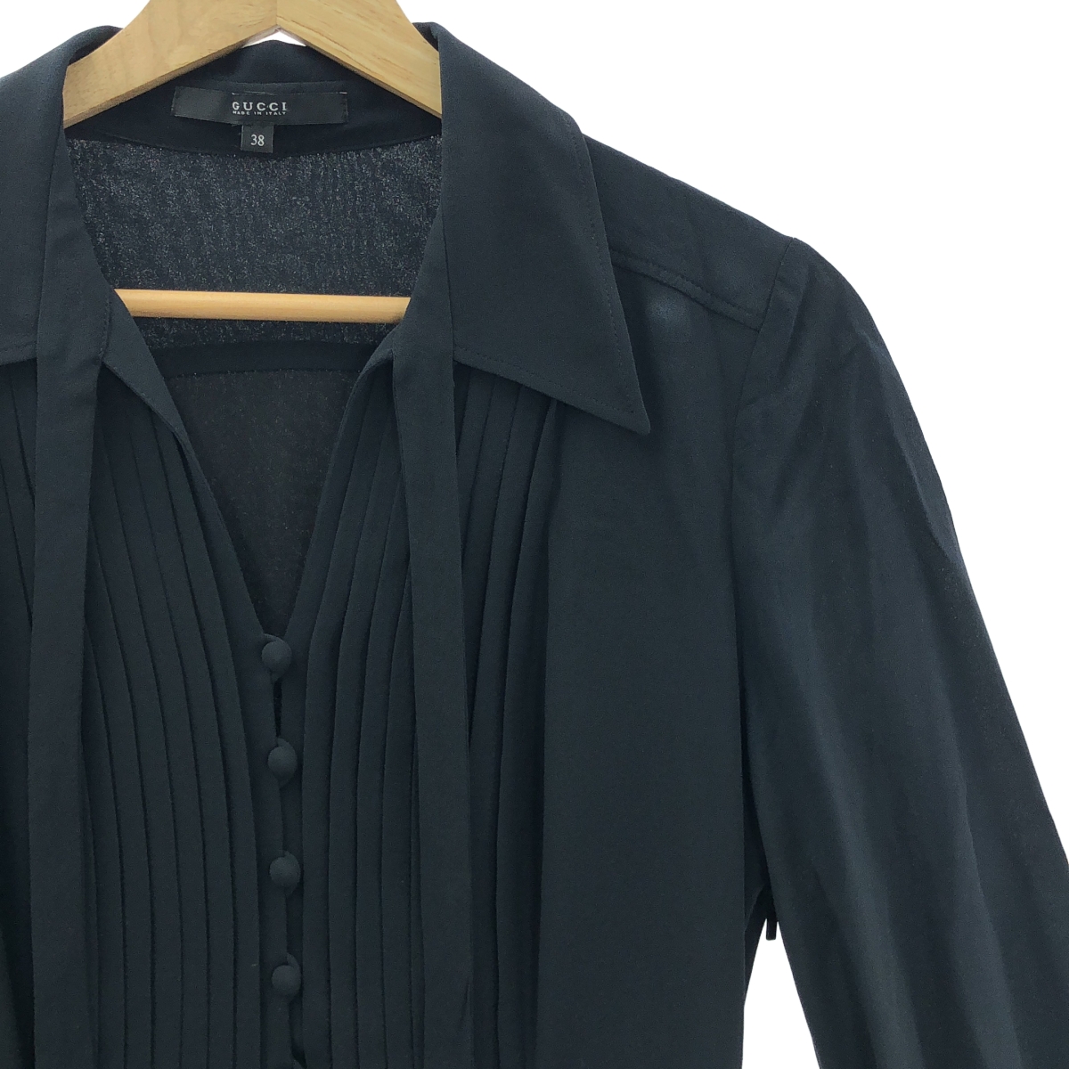 GUCCI / グッチ リボン付カラー プリーツ シルク ワンピース