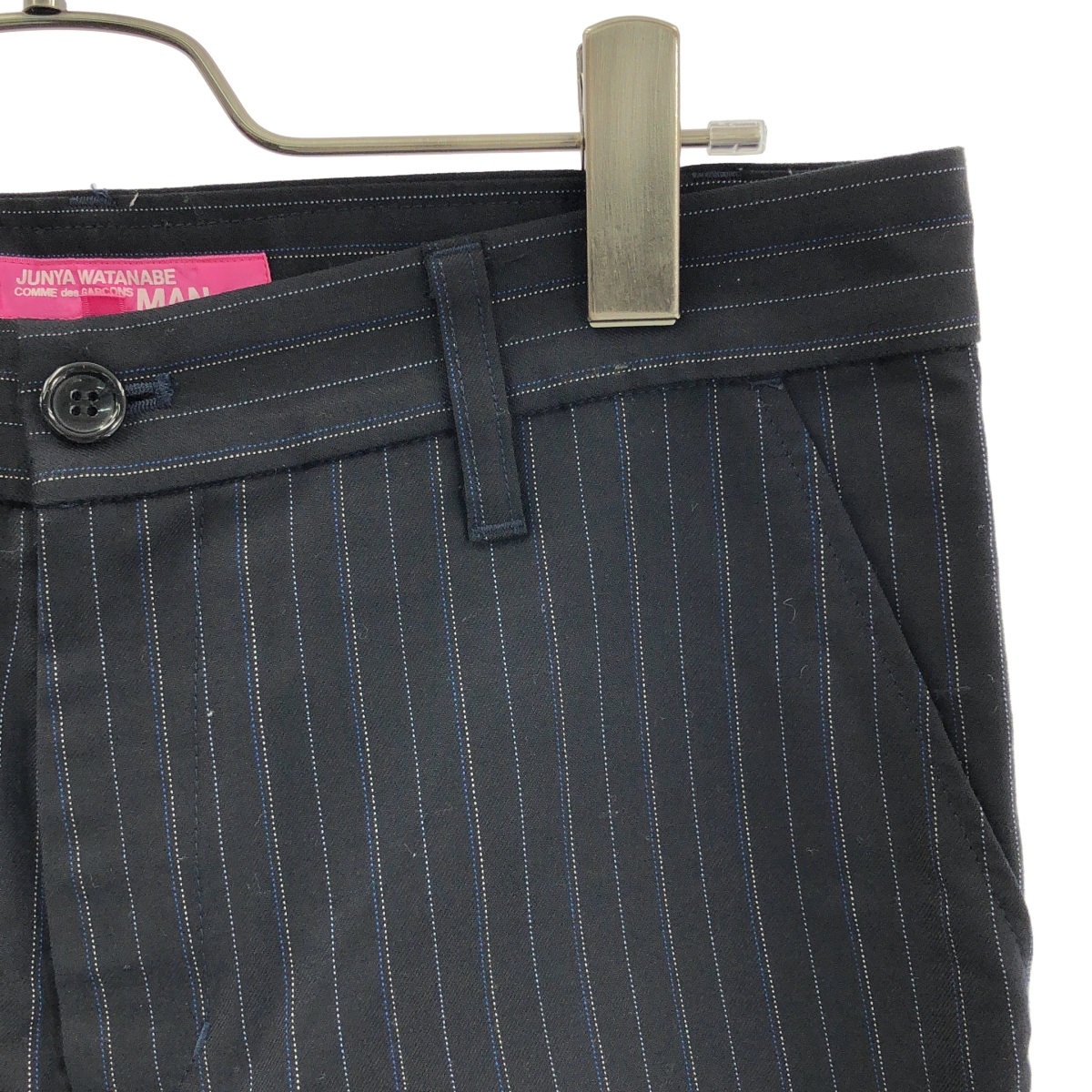 JUNYA WATANABE MAN PINK / ジュンヤワタナベマンピンク ストライプ レースドッキング スラックス パンツ