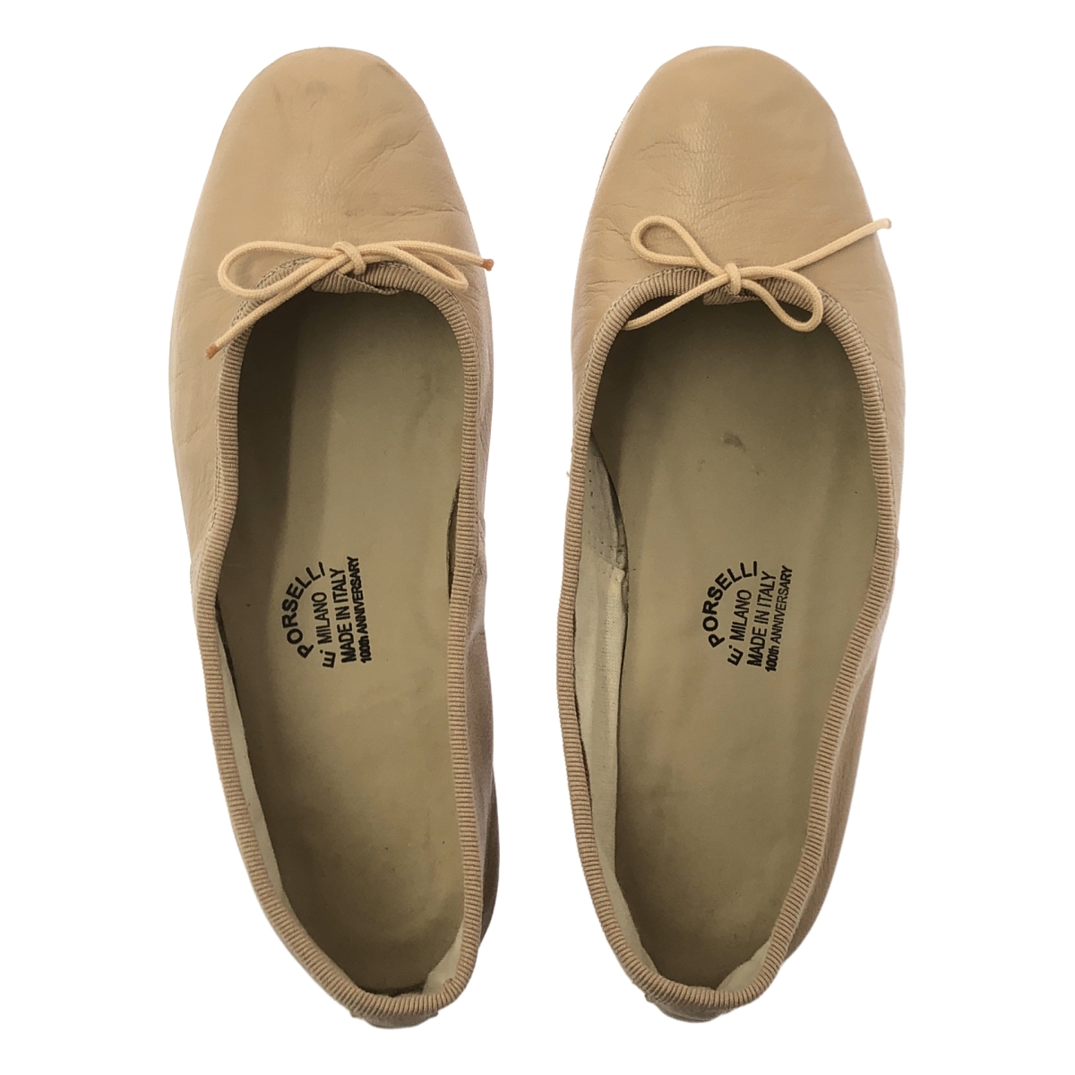 E.PORSELLI / ポルセリE レザー リボン フラット バレエシューズ