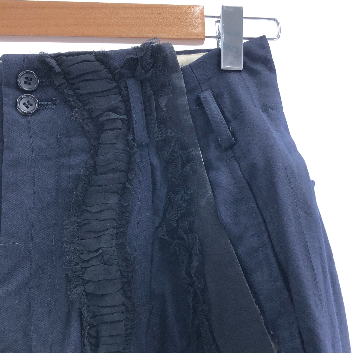 COMME des GARCONS / コムデギャルソン ストライプ チュールギャザー フリル装飾 ワイドパンツ