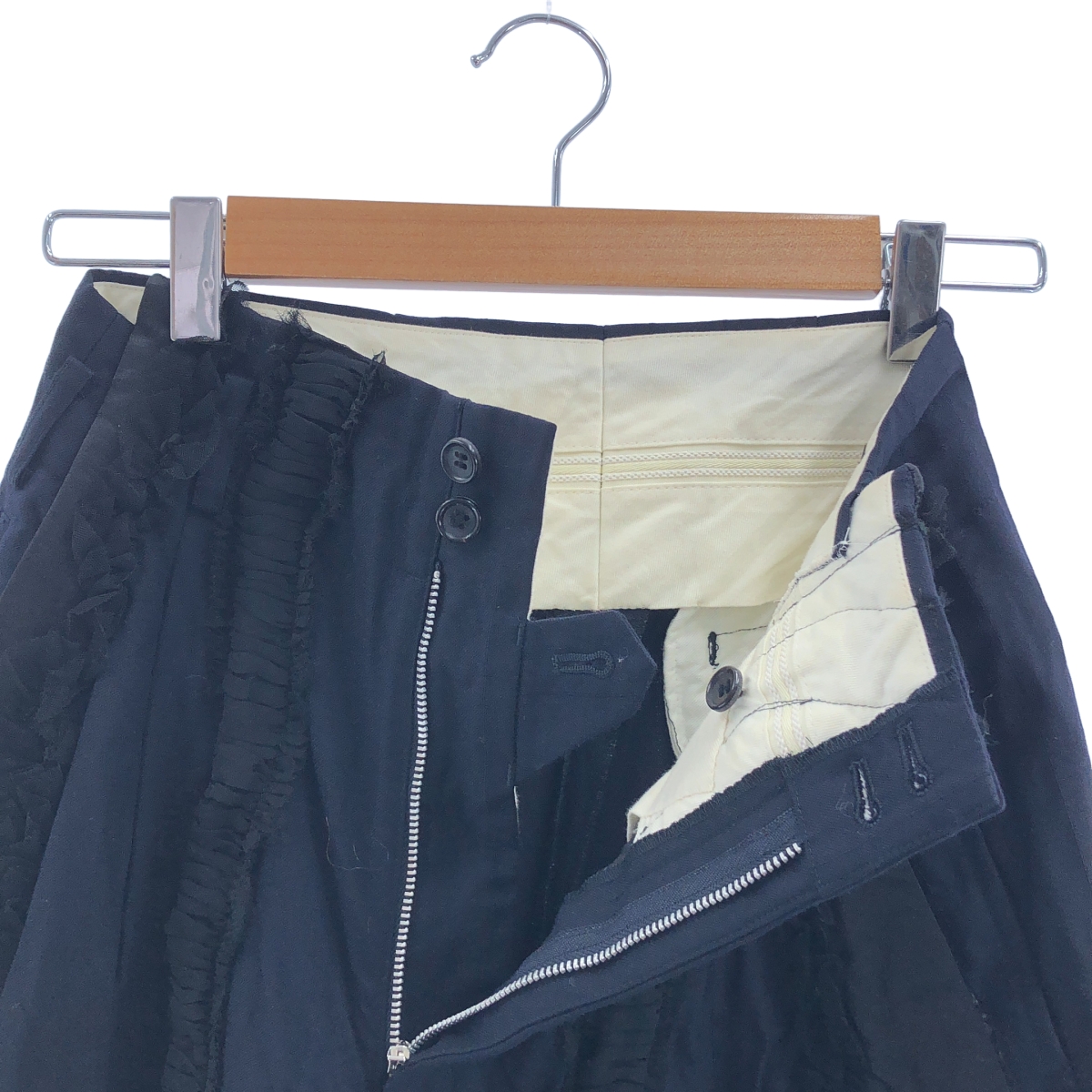 COMME des GARCONS / コムデギャルソン ストライプ チュールギャザー フリル装飾 ワイドパンツ