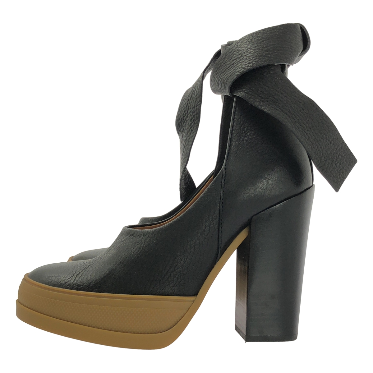 Chloe / クロエ レザー リボン ウッドヒール パンプス