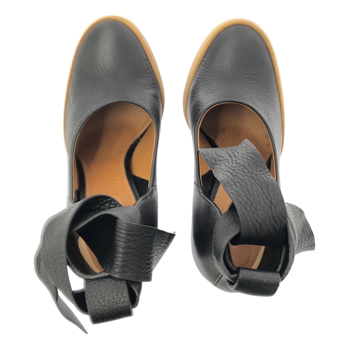 Chloe / クロエ レザー リボン ウッドヒール パンプス