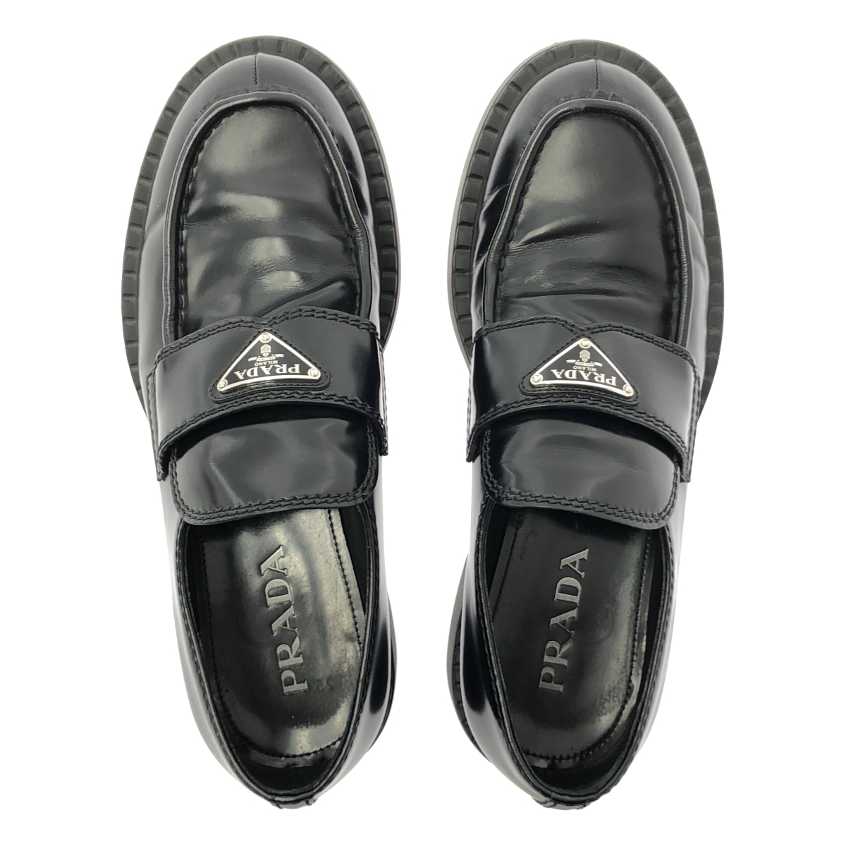 PRADA / プラダ トライアングルロゴプレート チョコレート ブラッシュドレザー ローファー