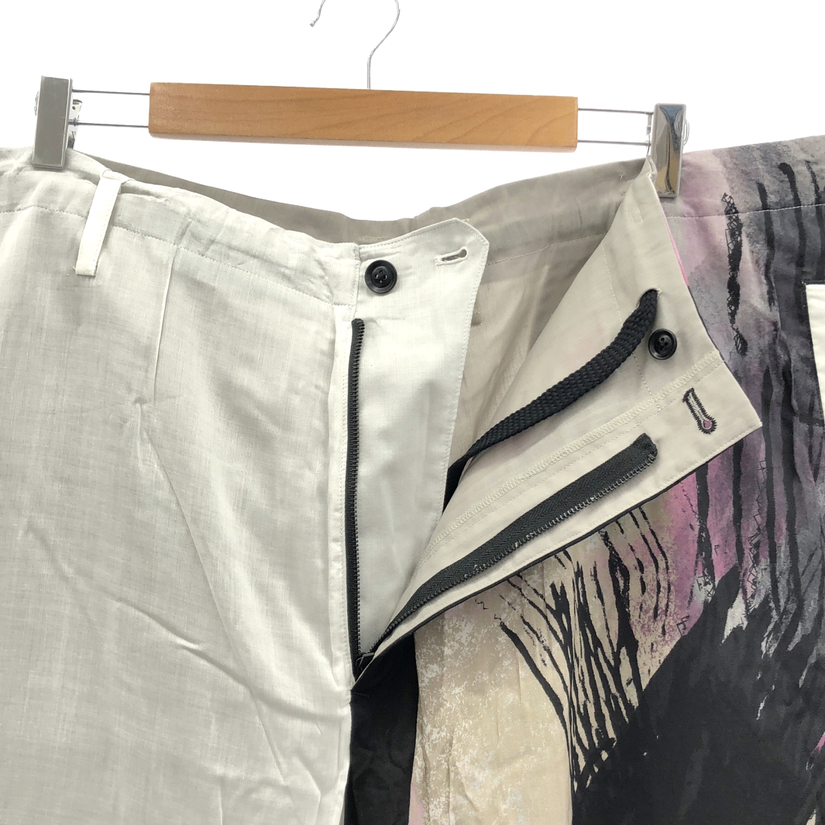 YOHJI YAMAMOTO POUR HOMME / ヨウジヤマモトプールオム GREY PRINTED PANTS グレープリンテッド レーヨン パンツ