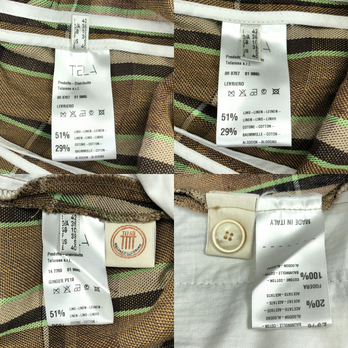 TELA / テラ セットアップ / チェック リネン コットン テーラードジャケット パンツ