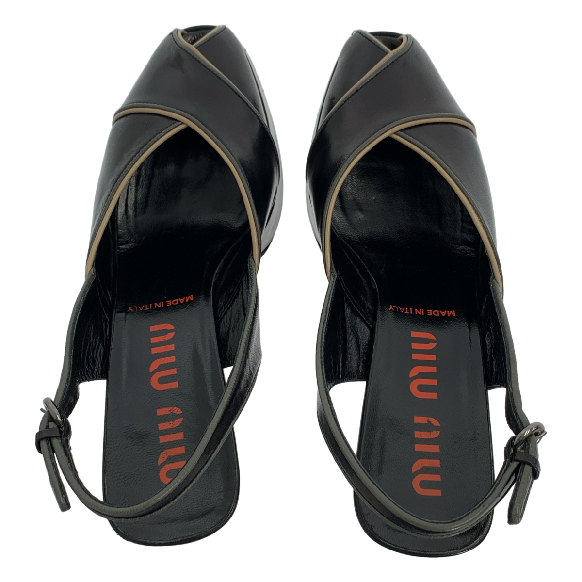 miu miu / ミュウミュウ レザー オープントゥ ヒール パンプス