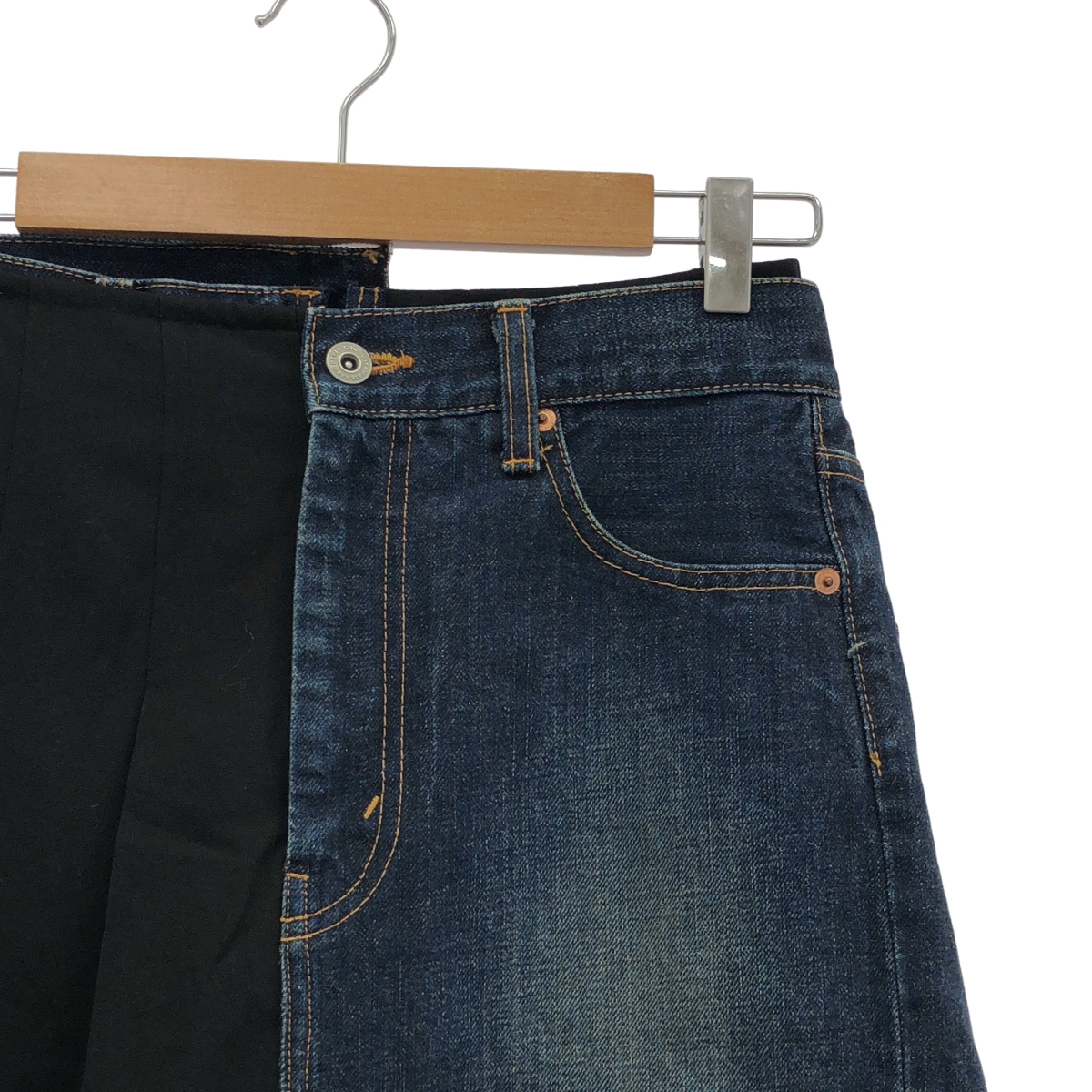 JUNYA WATANABE COMME des GARCONS / ジュンヤワタナベ 異素材 切替 再構築  ドッキング プリーツ デニム スカート