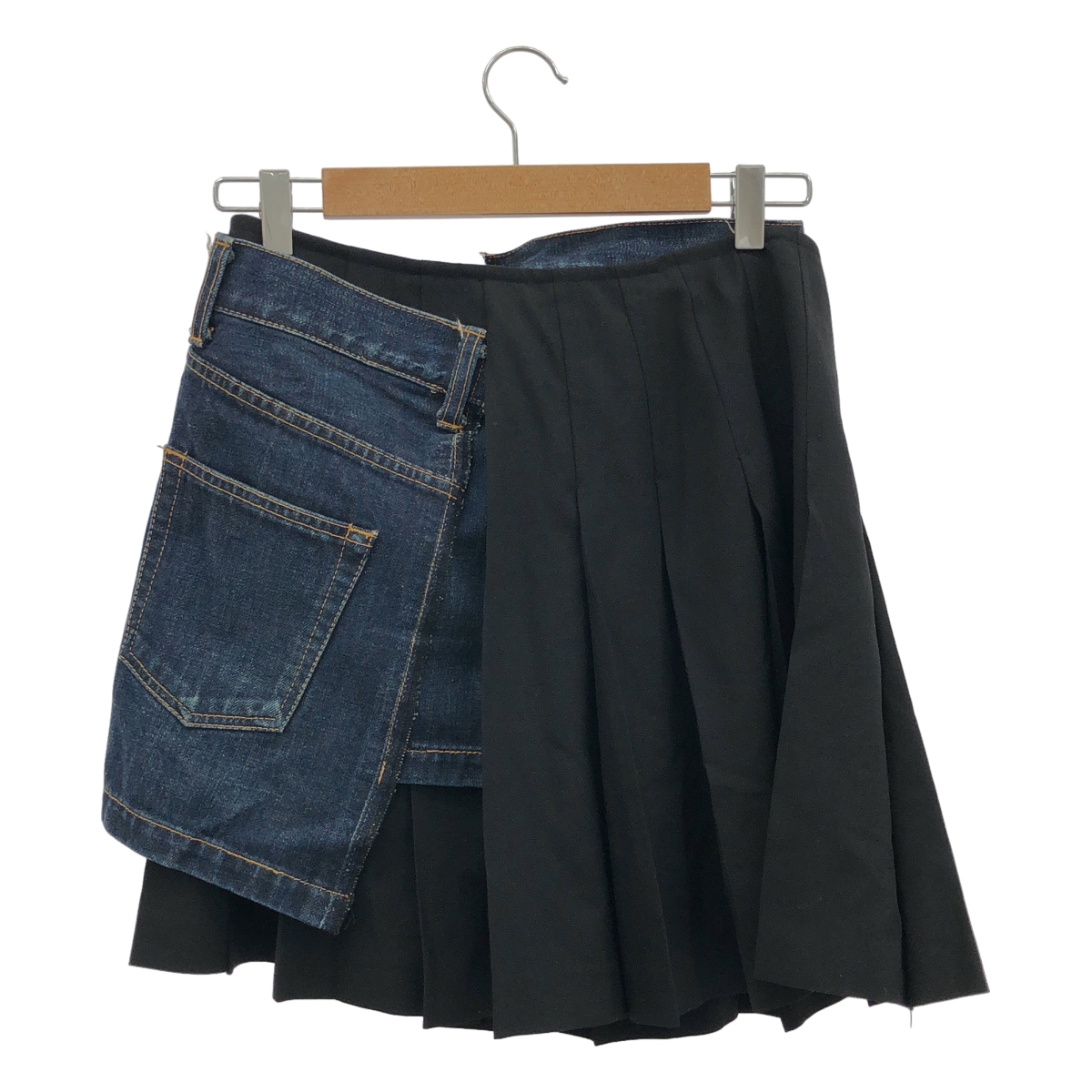 JUNYA WATANABE COMME des GARCONS / ジュンヤワタナベ 異素材 切替 再構築  ドッキング プリーツ デニム スカート