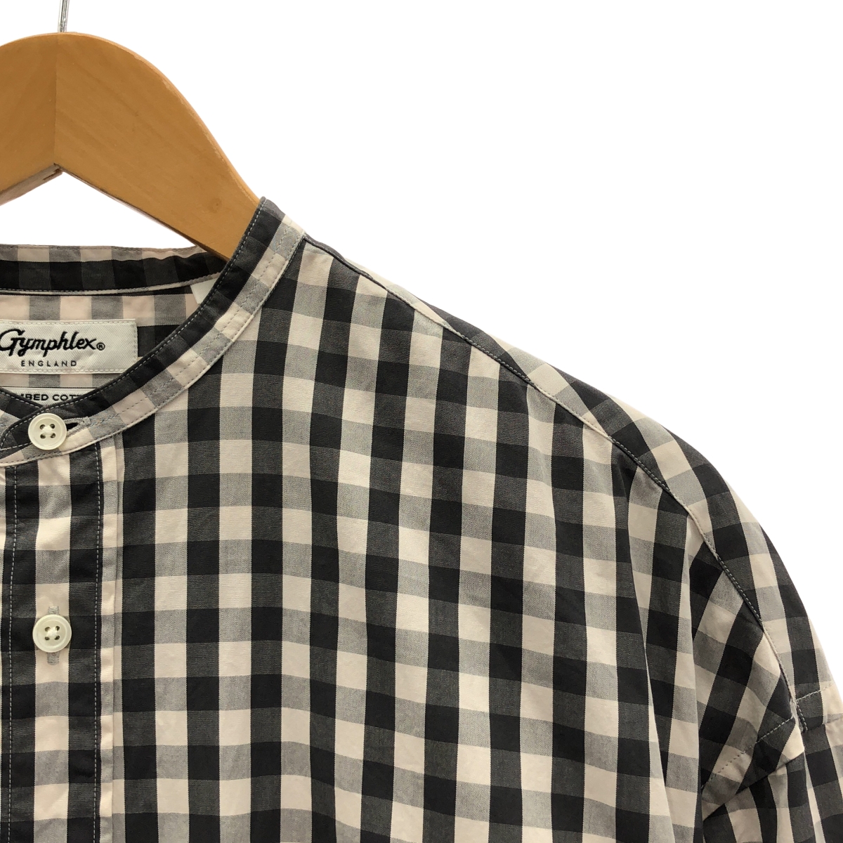 その他 COMBED COTTON / チェック バンドカラー ポケット付き シャツ ワンピース