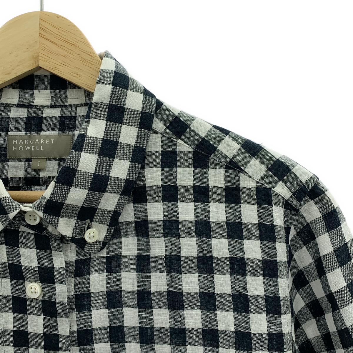 MARGARET HOWELL / マーガレットハウエル リネン ギンガムチェック ボタンダウン 半袖シャツ