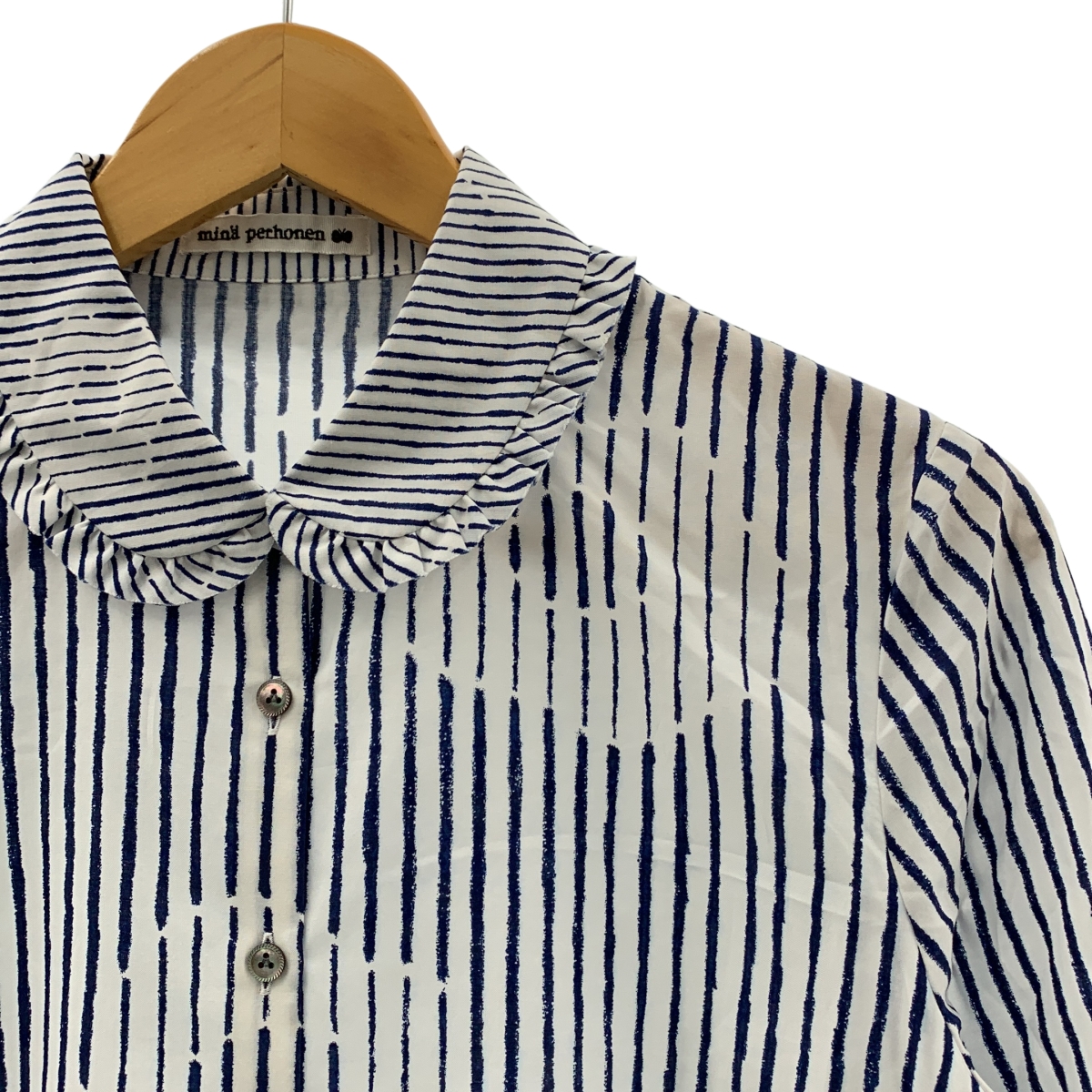 mina perhonen / ミナペルホネン misty flower フラワー ストライプ ラウンドカラー シャツ