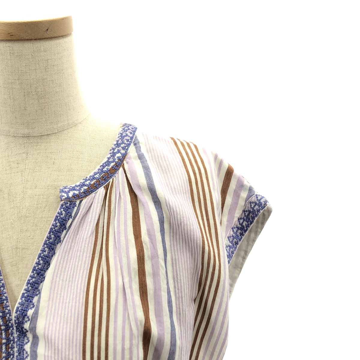 ne Quittez pas / ヌキテパ Cotton Voile Stripe Sleeveless Embroidery Dress コットンボイル ストライプ ノースリーブ ワンピース