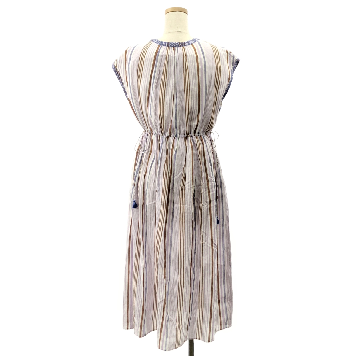 ne Quittez pas / ヌキテパ Cotton Voile Stripe Sleeveless Embroidery Dress コットンボイル ストライプ ノースリーブ ワンピース