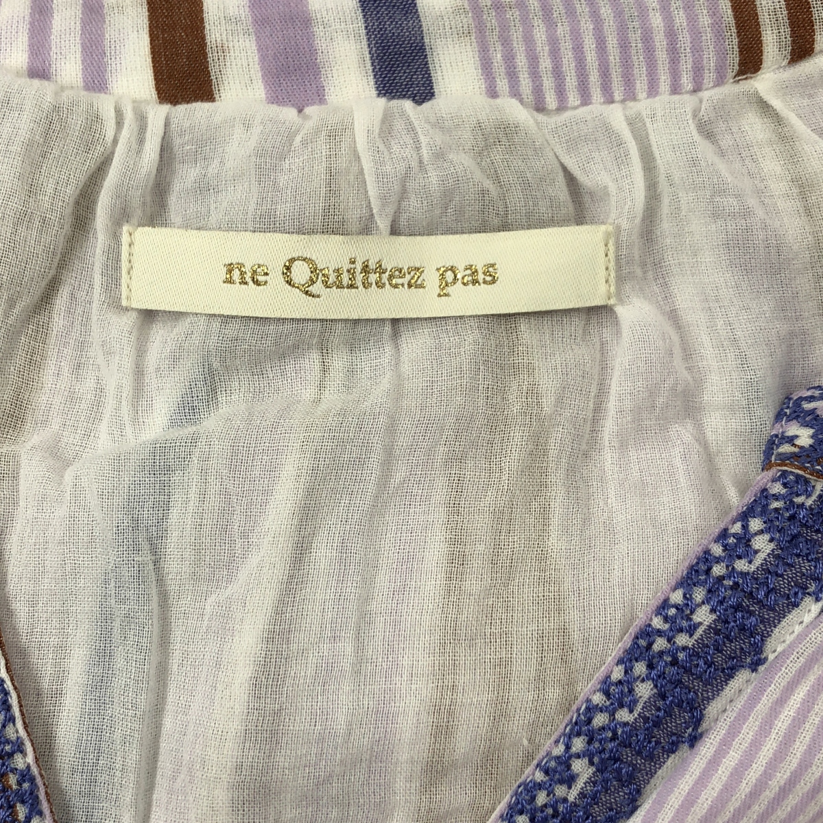 ne Quittez pas / ヌキテパ Cotton Voile Stripe Sleeveless Embroidery Dress コットンボイル ストライプ ノースリーブ ワンピース