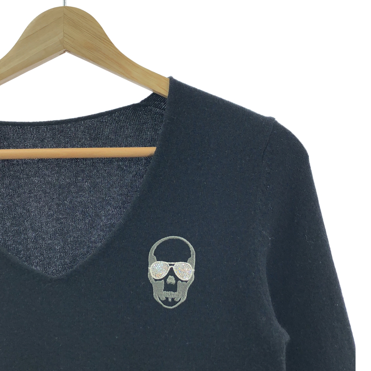 lucien pellat-finet / ルシアンペラフィネ カシミヤ スカル エンブロイダリー Vネック ニット ワンピース