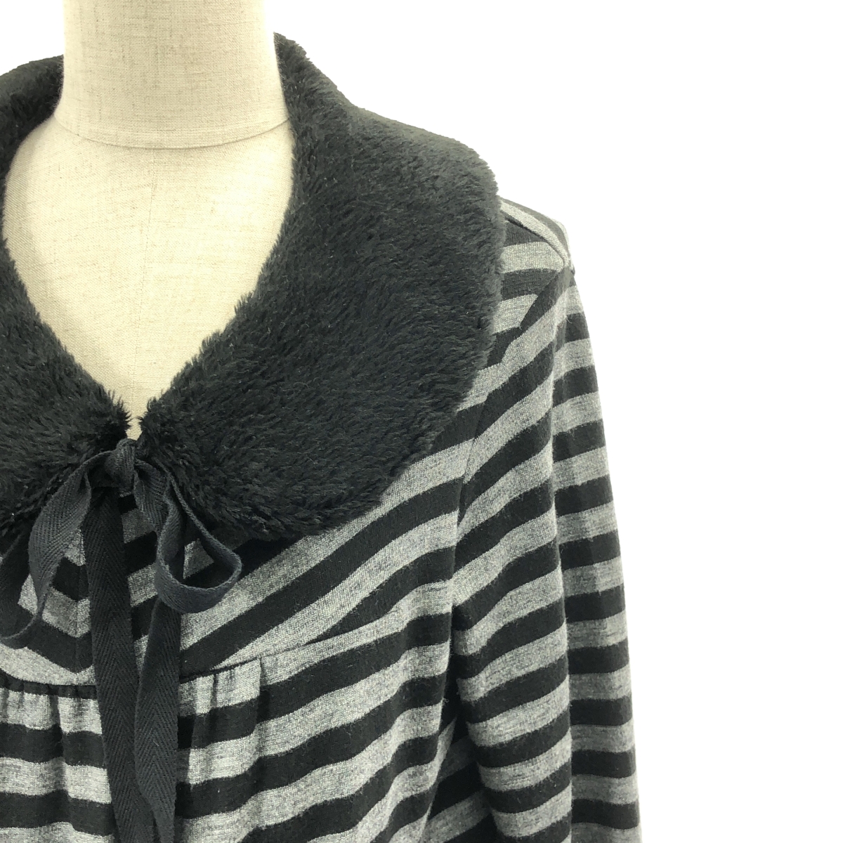 tricot COMME des GARCONS / トリココムデギャルソン フリース付け襟 ボーダー ワンピース