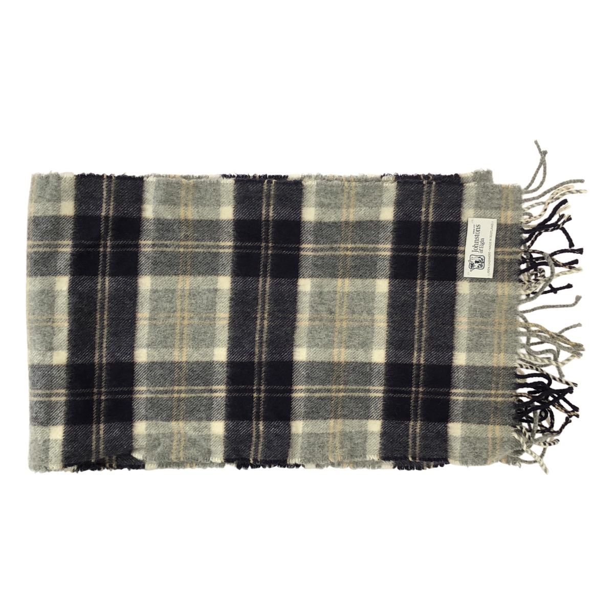 JOHNSTONS OF ELGIN / ジョンストンズオブエルガン カシミヤ チェック フリンジ マフラー ストール