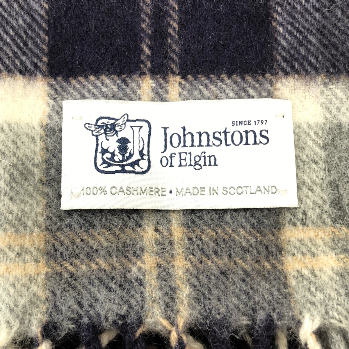 JOHNSTONS OF ELGIN / ジョンストンズオブエルガン カシミヤ チェック フリンジ マフラー ストール