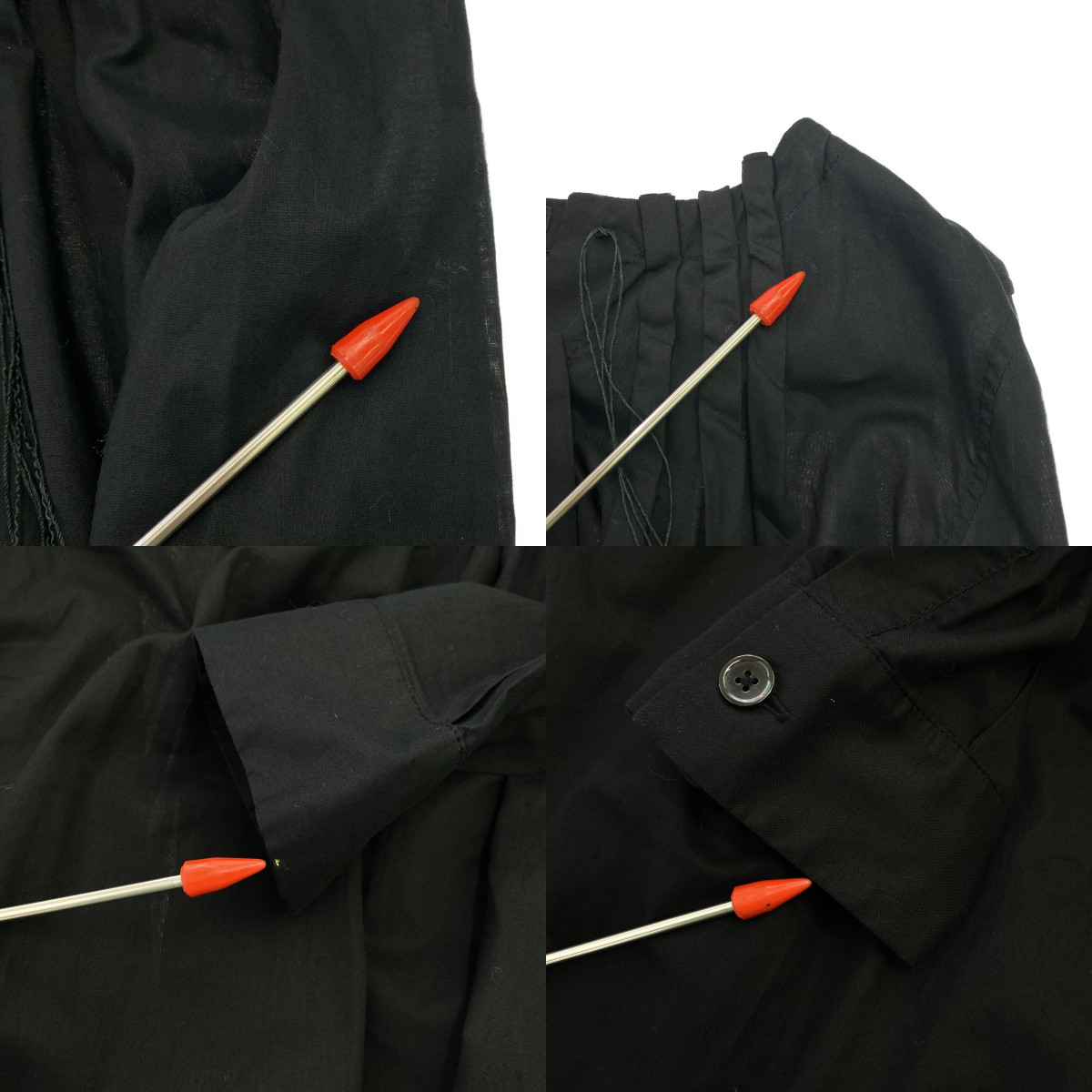 ANN DEMEULEMEESTER / アンドゥムルメステール ライン ギャザー バンドカラー ロングシャツ