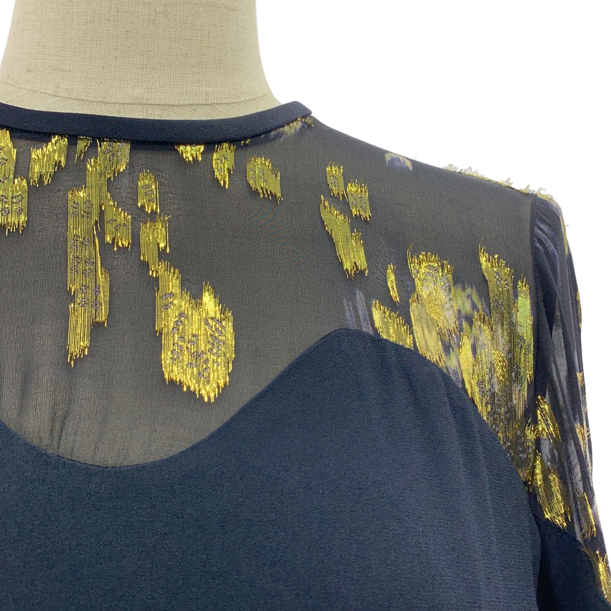 Mame Kurogouchi / マメクロゴウチ Silk Lame Printed Sleeves I-Line Dress シルク ラメ ドレス ワンピース