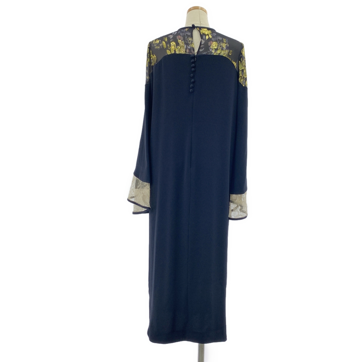 Mame Kurogouchi / マメクロゴウチ Silk Lame Printed Sleeves I-Line Dress シルク ラメ ドレス ワンピース