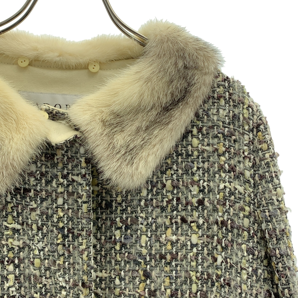 ADORE / アドーア ミンクファー デタッチャブルカラー ツイード ステンカラーコート