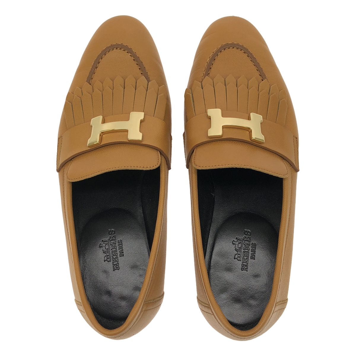 HERMES / エルメス ロワイヤル コンスタンス Hロゴ / レザー キルト フリンジ ローファー 革靴