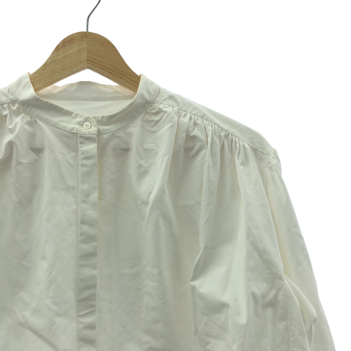 JIL SANDER / ジルサンダー コットン バンドカラー ギャザー パフスリーブ ブラウス