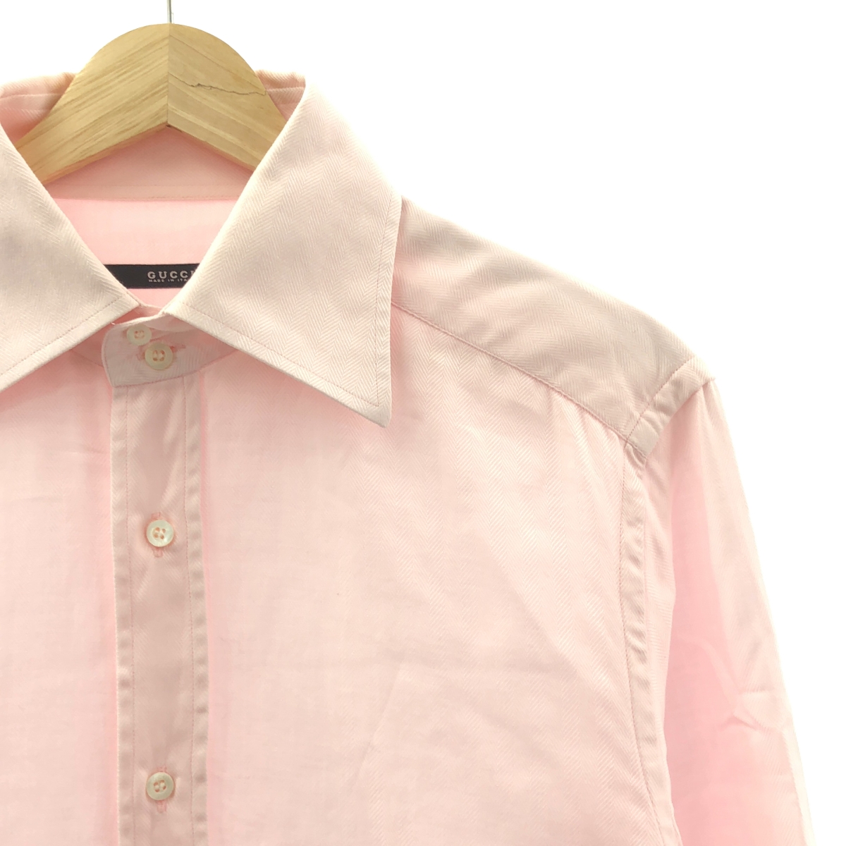 GUCCI / グッチ ヘリンボーン ロゴボタン ビッグカラー ドレスシャツ
