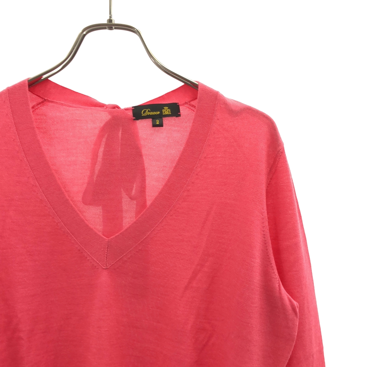 Drawer / ドゥロワー 18G カシミヤ シルク バックリボン Vネック ニット