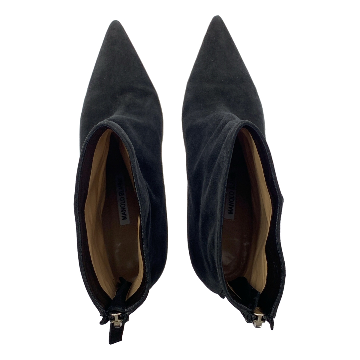 MANOLO BLAHNIK / マノロブラニク スエード レザー バックジップ ヒール ブーティ ショートブーツ
