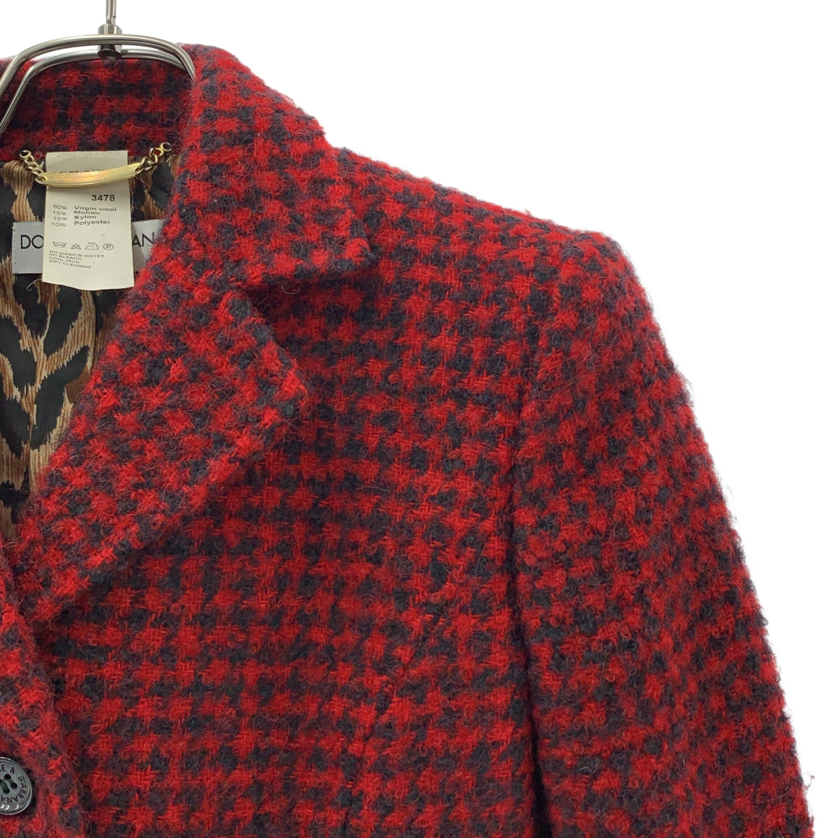 DOLCE＆GABBANA / ドルチェ＆ガッバーナドルガバ セットアップ / ウール レオパードライニング 千鳥格子柄 3B テーラードジャケット / スカート