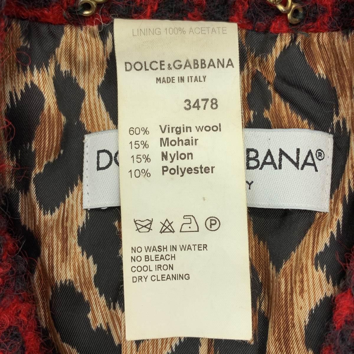 DOLCE＆GABBANA / ドルチェ＆ガッバーナドルガバ セットアップ / ウール レオパードライニング 千鳥格子柄 3B テーラードジャケット / スカート