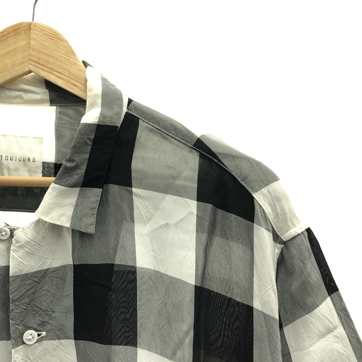 TOUJOURS / トゥジュー ブロックチェック オープンカラー シャツ