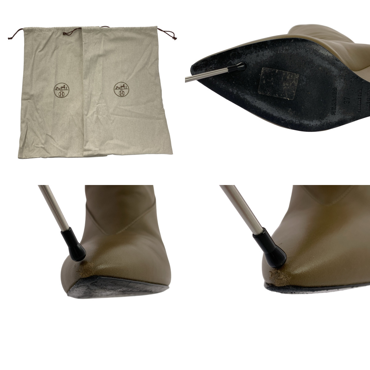 HERMES / エルメス レザー ポインテッドトゥ ロング ブーツ